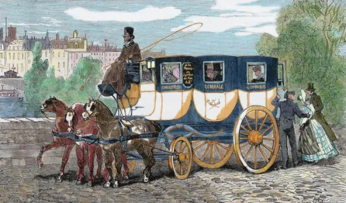 Framed Print : Horse-drawn omnibus. Engraving by H. Linton in L Univers Illustr (1862) Framed Print : Horse-drawn omnibus. Engraving by H. Linton in L Univers Illustr (1862)