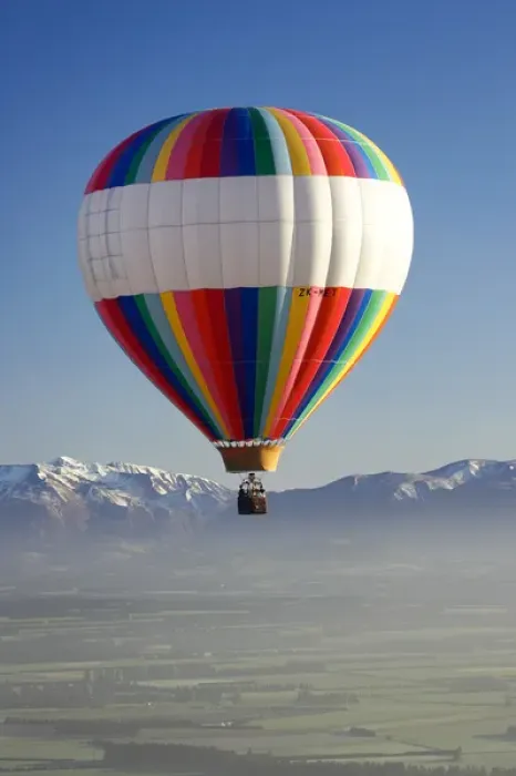 Framed Print : Hot-air Balloon, near Methven, Canterbury Plains, South Island, New Zealand - aerial