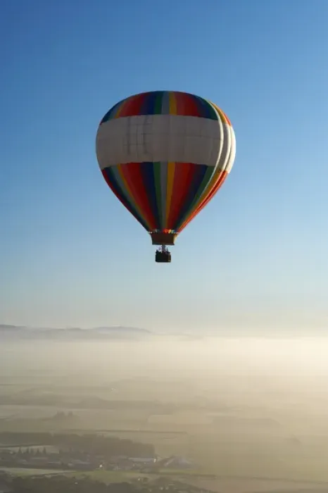 Framed Print : Hot-air Balloon, near Methven, Canterbury Plains, South Island, New Zealand - aerial