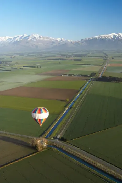 Framed Print : Hot-air Balloon, near Methven, Canterbury Plains, South Island, New Zealand - aerial