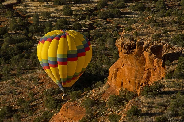 Hot air balloon; view from sister balloon; red rock country; Coconino National Forest