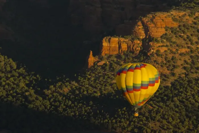 Framed Print : Hot air balloon; view from sister balloon; red rock country; Coconino National Forest Framed Print : Hot air balloon; view from sister balloon; red rock country; Coconino National Forest