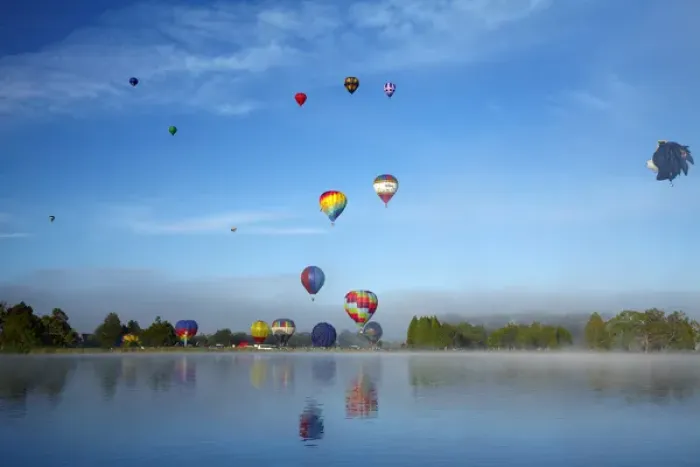 Framed Print : Hot air balloons, Balloons over Waikato Festival, Lake Rotoroa, Hamilton, Waikato