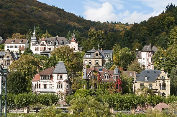 Houses on the north side of Neckar River, Heidelberg, Germany