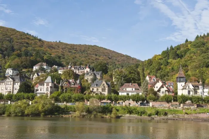 Framed Print : Houses on the north side of Neckar River, Heidelberg, Germany Framed Print : Houses on the north side of Neckar River, Heidelberg, Germany