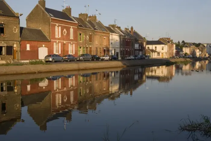 Framed Print : Houses along River Somme flowing through Amiens, Somme, Picardie, France