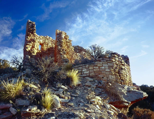 Hovenweep National Monument, Colorado. USA. Morning light on broken walls of Cutthroat Castle
