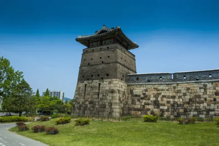 Framed Print : Huge stone walls around the Unesco world heritage sight the fortress of Suwon, South Framed Print : Huge stone walls around the Unesco world heritage sight the fortress of Suwon, South