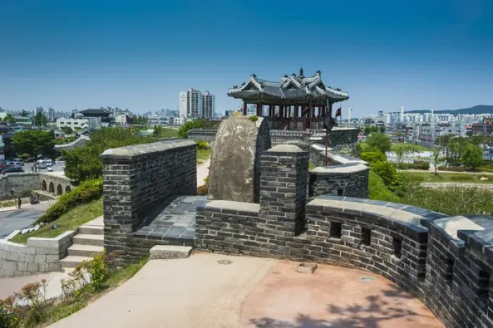 Framed Print : Huge stone walls around the Unesco world heritage sight the fortress of Suwon, South Framed Print : Huge stone walls around the Unesco world heritage sight the fortress of Suwon, South