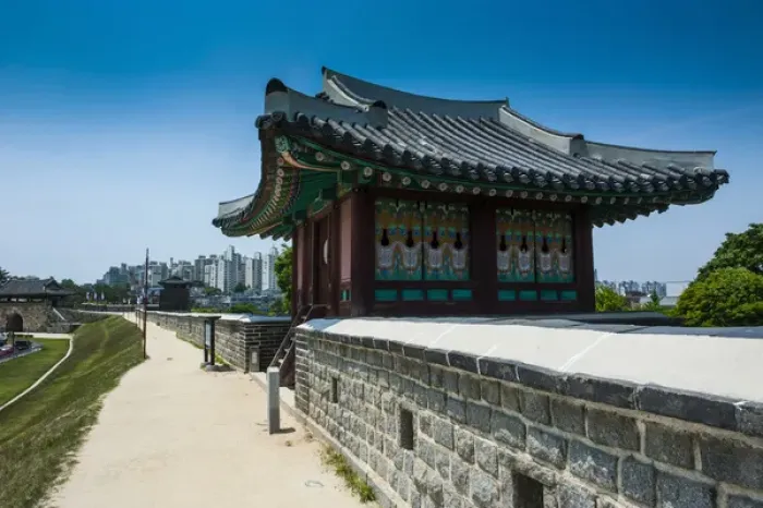 Framed Print : Huge stone walls around the Unesco world heritage sight the fortress of Suwon, South Framed Print : Huge stone walls around the Unesco world heritage sight the fortress of Suwon, South