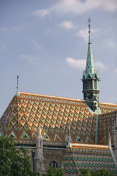 HUNGARY-Budapest: Buda  /  Castle Hill - Matthais Church (b. 1896) Roof Detail