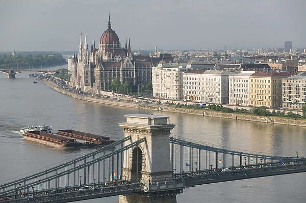 HUNGARY-Budapest: Buda  /  Castle Hill View of- Danube River, Szechenyi (Chain)