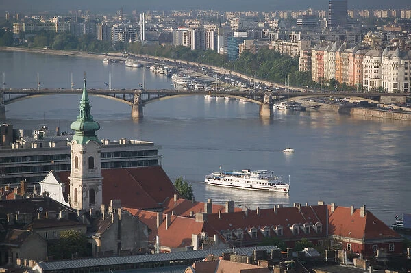 HUNGARY-Budapest: Buda  /  Castle Hill View of- Danube River & Vizivaros (Watertown)