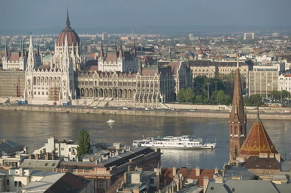 HUNGARY-Budapest: Buda  /  Castle Hill View of- Danube River & Parliament