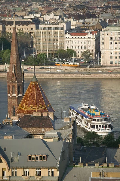 HUNGARY-Budapest: Buda  /  Castle Hill View of- Danube River, Calvanist Church