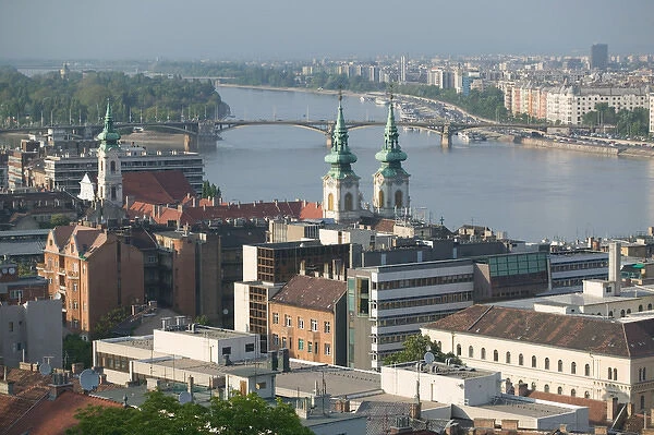 HUNGARY-Budapest: Buda  /  Castle Hill View of- Danube River & Vizivaros (Watertown)