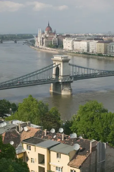 Framed Print : HUNGARY-Budapest: Buda  /  Castle Hill View of- Danube River, Szechenyi (Chain)