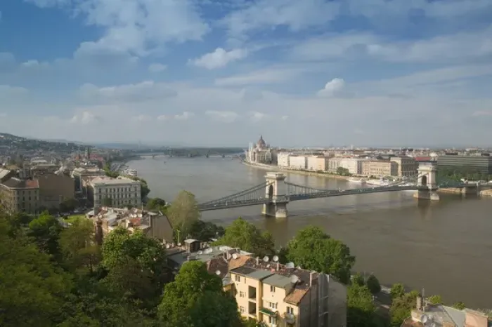 Framed Print : HUNGARY-Budapest: Buda / Castle Hill View of- Danube River, Szechenyi (Chain) Framed Print : HUNGARY-Budapest: Buda / Castle Hill View of- Danube River, Szechenyi (Chain)