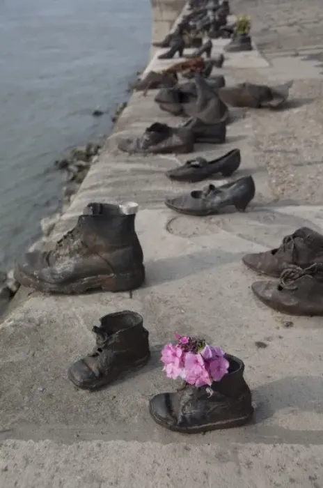 Framed Print : Hungary, Budapest. Copper shoes along Danube River in memory of Jews who were shot Framed Print : Hungary, Budapest. Copper shoes along Danube River in memory of Jews who were shot