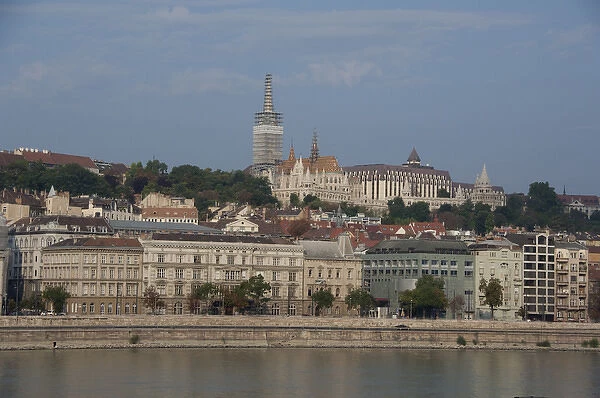Hungary, Budapest. Early morning view from Pest across the Danube River to Castle
