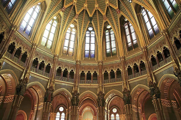 Hungary, Budapest, Parliament Building, Interior view of Dome