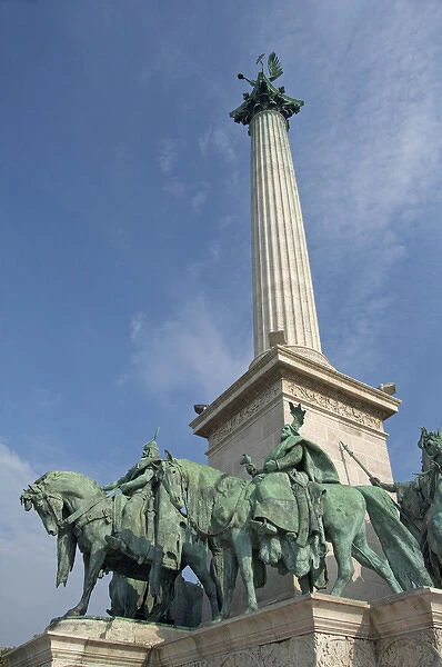 Hungary, Budapest, Pest, Heros Square. Millennium Monument built in 1896 for citys 1