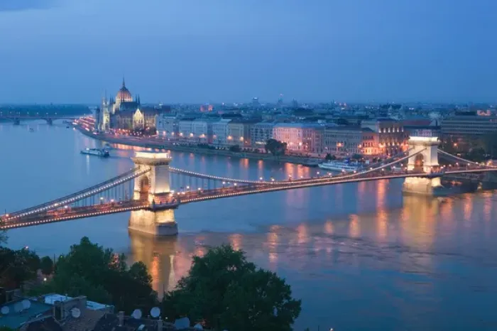 Framed Print : HUNGARY-Budapest: Szechenyi (Chain) Bridge, Parliament & Danube River from Castle Hill