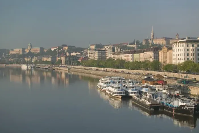 Framed Print : HUNGARY-Budapest: View of Danube Riverfront (Buda) & Riverboats from Margit Bridge Framed Print : HUNGARY-Budapest: View of Danube Riverfront (Buda) & Riverboats from Margit Bridge