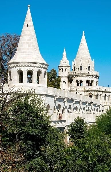 Hungary, Budapest. View of Fishermans Bastion, designed by Frigyes Schlek in