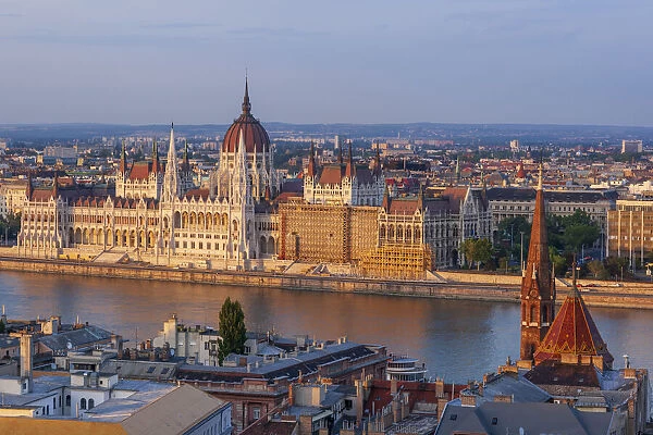 Hungary, Budapest. View of Hungarys Parliament, built between 1884-1902 is