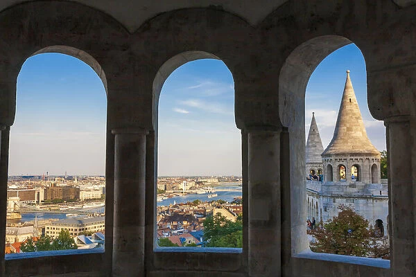 Hungary, Budapest. View from inside Fishermans Bastion