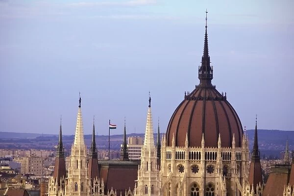 HUNGARY, Budapest. View of the Parliament Buildings from Castle Hill. (RF)