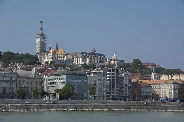 Hungary, Budapest. View from Pest across the Danube River to Buda. Castle Hill, Fisherman s