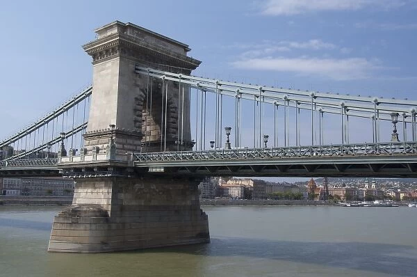 Hungary, capital city of Budapest. Historic Chain Bridge that connects Buda & Pest