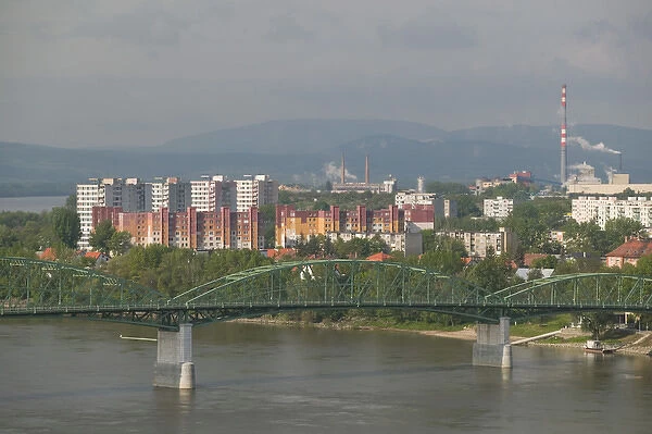 HUNGARY-DANUBE BEND-Estergom: View of Danube River, Maria Valeria Bridge & Sturovo