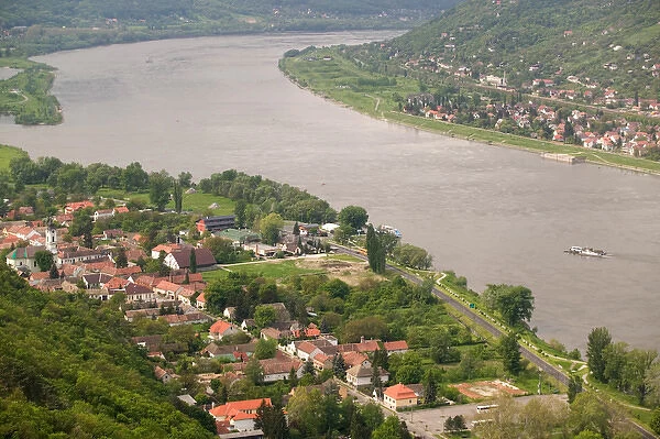HUNGARY-DANUBE BEND-Visegrad: Danube River & Visegrad Town from Visegrad Citadel