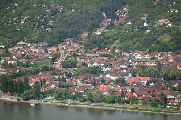 HUNGARY-DANUBE BEND-Visegrad: Danube River Town of Nagymaros from Visegrad Citadel