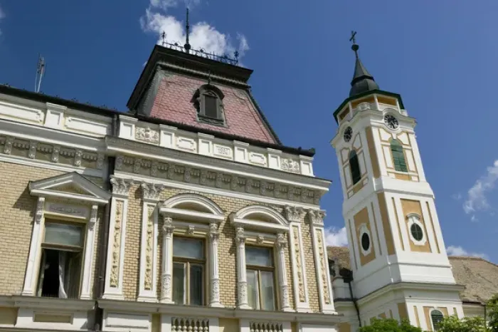 Framed Print : HUNGARY - Great Plain - BAJA: Town Hall & Franciscan Church (b. 1728) Framed Print : HUNGARY - Great Plain - BAJA: Town Hall & Franciscan Church (b. 1728)