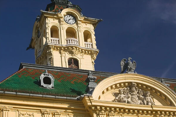 HUNGARY-Great Plain-SZEGED: Szechenyi ter Square- Detail of Szeged Town Hall
