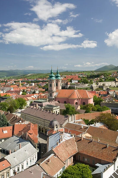 HUNGARY-Northern Uplands- EGER: Town & Minorite Church from Lyceum Rooftop