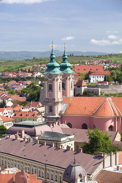 HUNGARY-Northern Uplands- EGER: Town & Minorite Church from Lyceum Rooftop