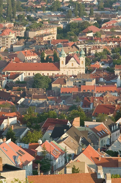 HUNGARY-Southern Transdanubia-PECS: Town View & Church of St. Stephen from Northern