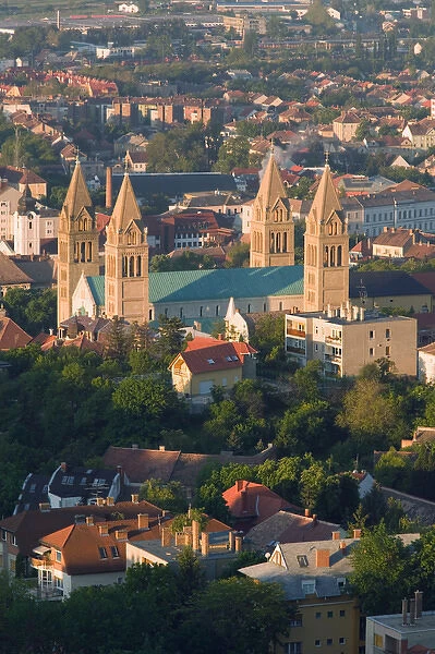 HUNGARY-Southern Transdanubia-PECS: Town View & Basilica of St. Peter from Northern