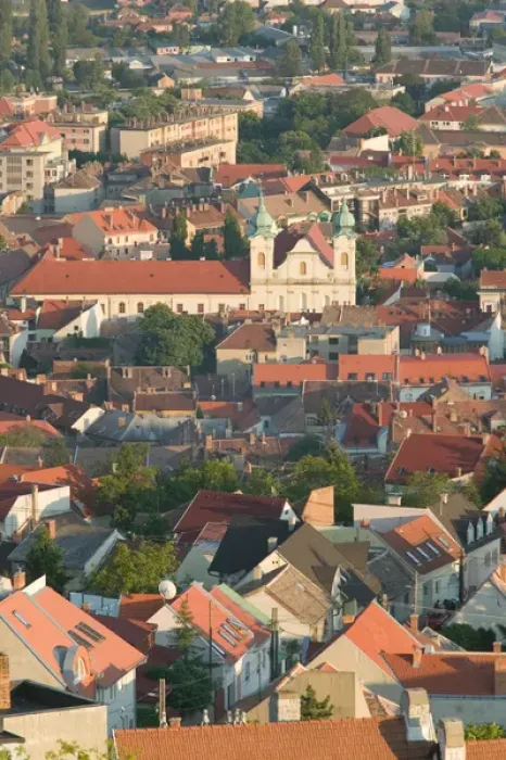 Framed Print : HUNGARY-Southern Transdanubia-PECS: Town View & Church of St. Stephen from Northern Framed Print : HUNGARY-Southern Transdanubia-PECS: Town View & Church of St. Stephen from Northern