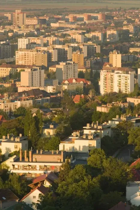 Framed Print : HUNGARY-Southern Transdanubia-PECS: Town View & New Housing Towers from Northern