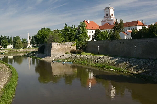 HUNGARY-WESTERN TRANSDANUBIA-Gyor: Castle Walls & Town View along Raba River