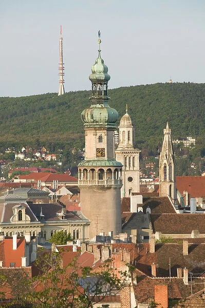 HUNGARY-WESTERN TRANSDANUBIA-Sopron: Town View & Firewatch Tower  /  Morning