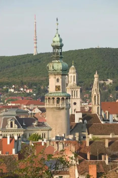 Framed Print : HUNGARY-WESTERN TRANSDANUBIA-Sopron: Town View & Firewatch Tower  /  Morning