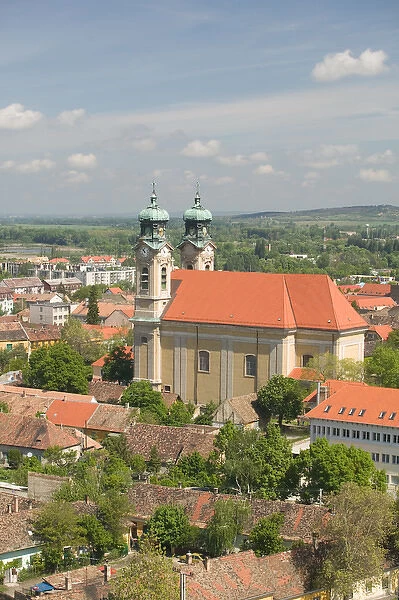 HUNGARY-WESTERN TRANSDANUBIA-Tata: Holy Cross Church from Calvary Hill Lookout Tower