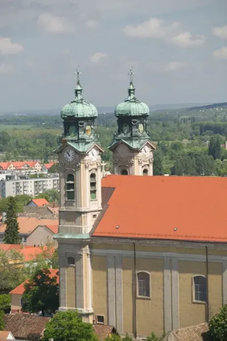 Framed Print : HUNGARY-WESTERN TRANSDANUBIA-Tata: Holy Cross Church from Calvary Hill Lookout Tower
